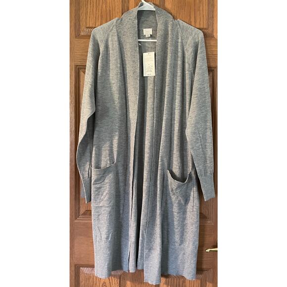 A New Day Gray Cardigan Open Front Knee Length Size Small PTP 22” Length 38” - Picture 1 of 3